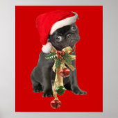 Black Pug Puppy Kerstportret Poster (Voorkant)