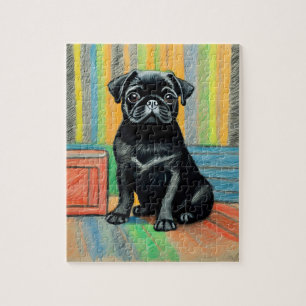 Black Pug puppy krijt kunst puzzel cadeau idee