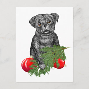 Black Pug Puppy Schattige kerstkunst Feestdagenkaart