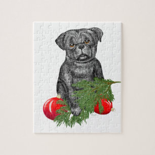 Black Pug Puppy Schattige kerstkunst Legpuzzel