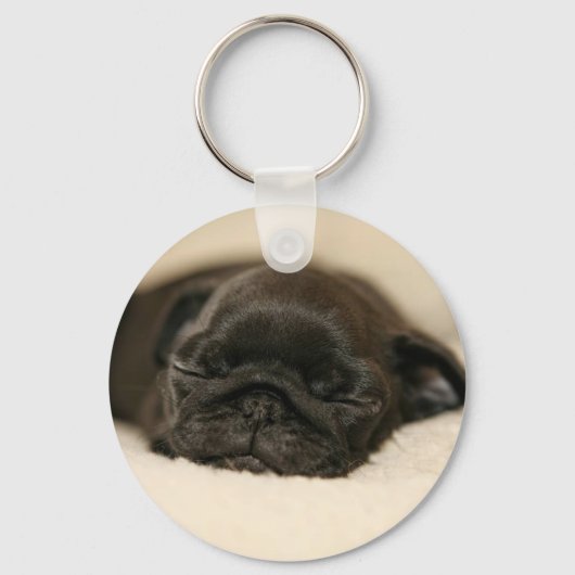 Black Pug Puppy Slaping Sleutelhanger (Voorkant)
