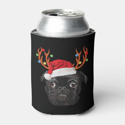 Black Pug Santa Kerstrendierlicht Blikjeskoeler (Blikje Voorkant)