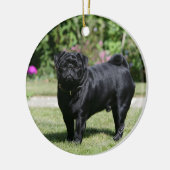 Black Pug Standing View Camera Keramisch Ornament (Links)