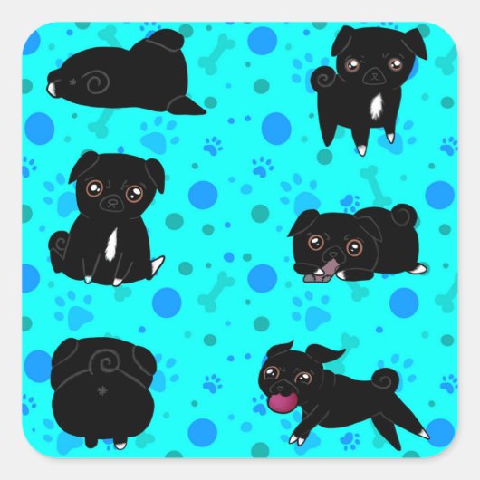 Black Pug Sticker (Potluck in Action) (Voorkant)