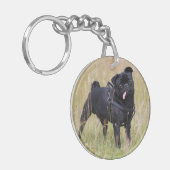 Black Pug Stikking Out Tounge Sleutelhanger (Voorkant Links)