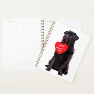 Black Pug Wishing Happy Valentine Day Planner
