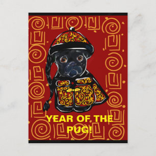 Black Pug Year of the Dog Feestdagenkaart