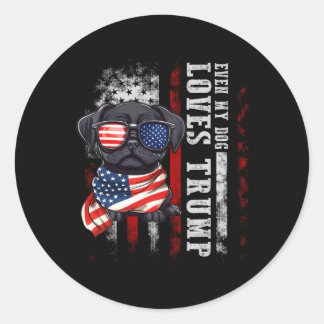 Black Pug Zelfs mijn hond houdt van Trump Grappig Ronde Sticker