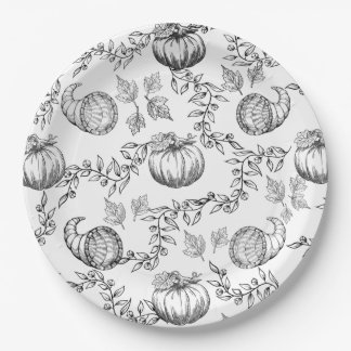Black Pumpkin Toile 9 in. Round Paper plate Papieren Bordje
