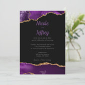 Black & Purple Agate Élégant Mariage Invitation (Debout devant)