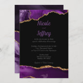 Black & Purple Agate Élégant Mariage Invitation (Devant / Derrière)