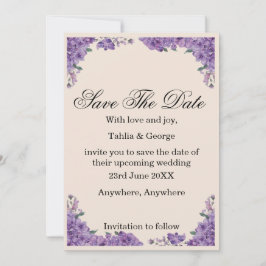 Black & Purple Jacaranda Flowers Save the Date  Kaart
