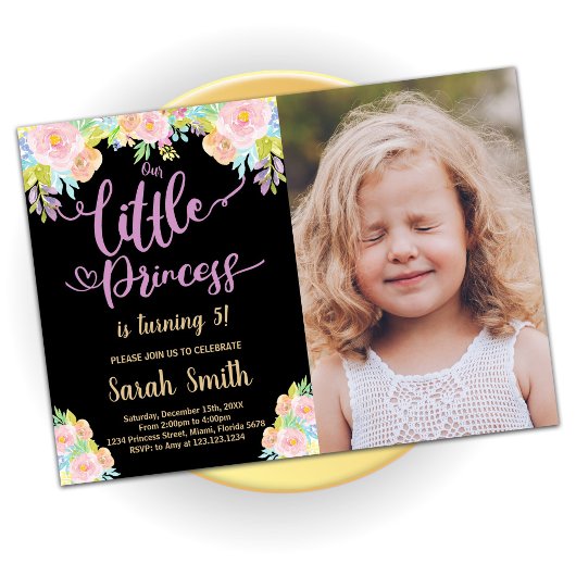 Black Purple Princess Invitations Anniversaire W P