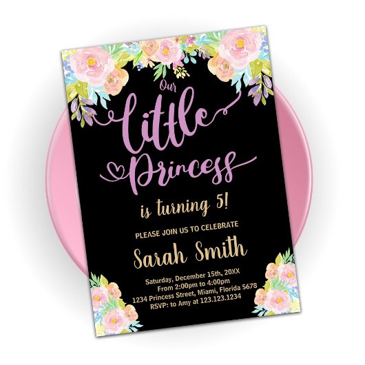 Black Purple Princess Invitations d'anniversaire