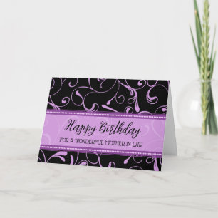 Black Purple Swirls Mère en droit Carte d'annivers
