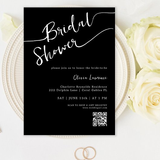 Black QR Code Bridal Shower Invitation