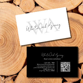 Black QR code Modern Calligraphy Script Monogram Visitekaartje