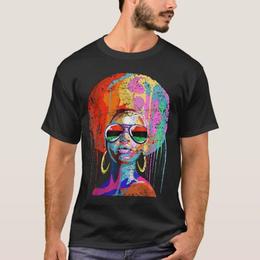 Black Queen Afro Melanin Art T-shirt (Voorkant)