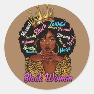 Black Queen Afro Woman Ronde Sticker