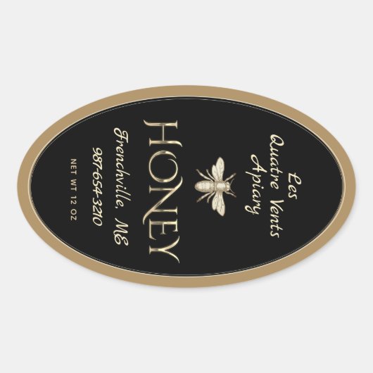 Black Queenline Honey Label Heraldic Bee (Voorkant)