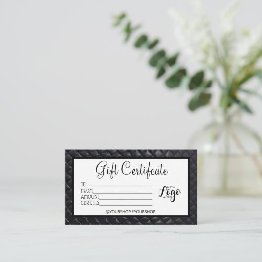 Black quilted Business certificat cadeau marketing (Debout devant)