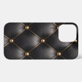 Black Quilted Leather & Gold Studs Phone Case iPhone Hoesje (Achterkant horizontaal)