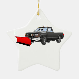 Black R Snowplow Pick Up Cartoon Keramisch Ornament