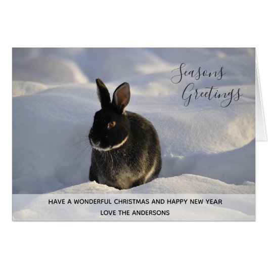 Black Rabbit Winter Snow Xmas Foto gepersonaliseer (Voorkant Horizontaal)