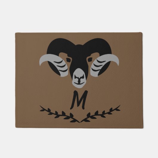 Black Ram met Twisted Horns Silhouette Monogram Deurmat (Voorkant)