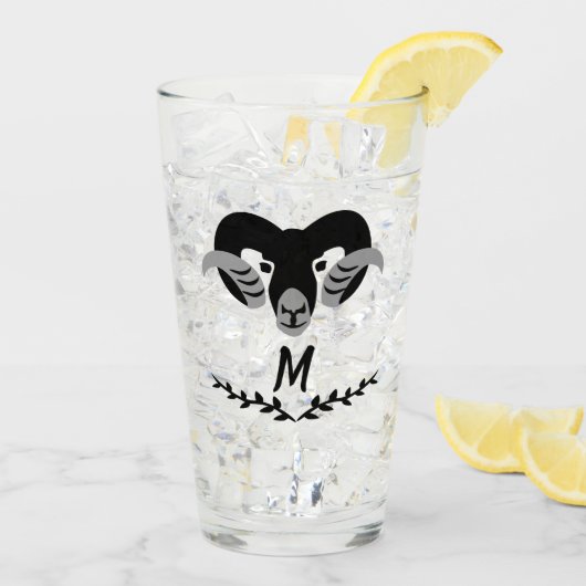 Black Ram met Twisted Horns Silhouette Monogram Glas (Achterkant ijs)