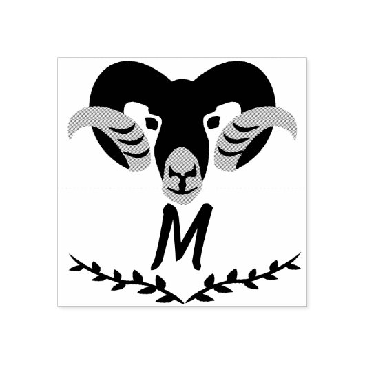 Black Ram met Twisted Horns Silhouette Monogram Rubberstempel (Afrduk)