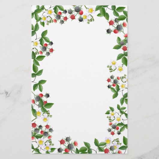 Black Raspberry Floral Stationery Briefpapier (Voorkant)