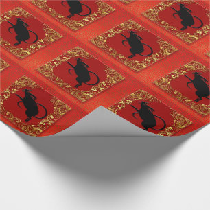 Black Rat Chinese Zodiac Animal Red en Gold Cadeaupapier