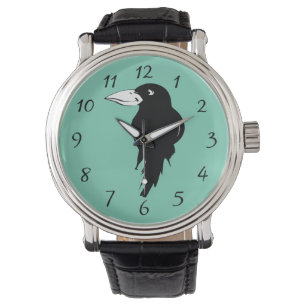 Black Raven Bird Illustration Horloge