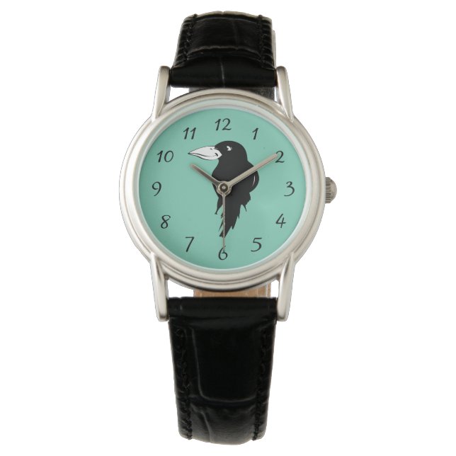 Black Raven Bird Illustration Horloge (Voorkant)