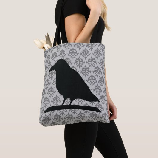 Black Raven Bird Shape met Damask Background Draagtas (Dichtbij)