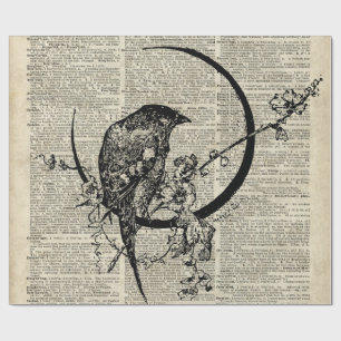Black Raven Bird stencil over oude woordenboekpagi Cadeaupapier