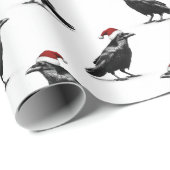 Black raven crow with red santa hat pattern cadeaupapier (Rol Hoek)