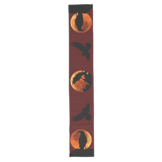 Black Raven en Blood Red Moon Table Runner Lange Tafelloper (Voorkant)