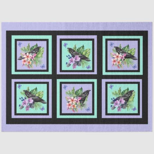 Black Raven gemengde Waterverf bloemen Tissuepapier (Voorkant)