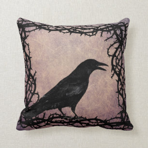 Black Raven Gothic Crow Black Thorn Vine Framed Kussen