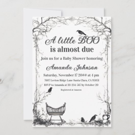 Black Raven Halloween Little Boo Baby shower Kaart (Voorkant)