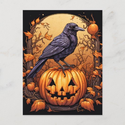 Black Raven Happy Halloween Briefkaart (Voorkant)