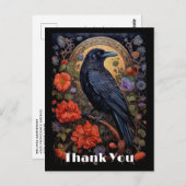 Black Raven met bloemen Gothic Design Dank u Briefkaart (Voorkant / Achterkant)