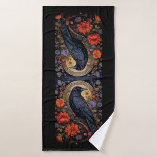 Black Raven met bloemen Gotisch ontwerp Bad Handdoek