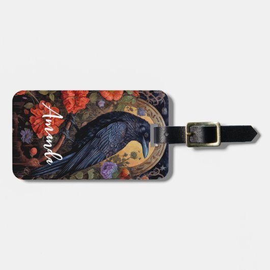 Black Raven met bloemen Gotisch ontwerp Bagagelabel (Voorkant horizontaal)