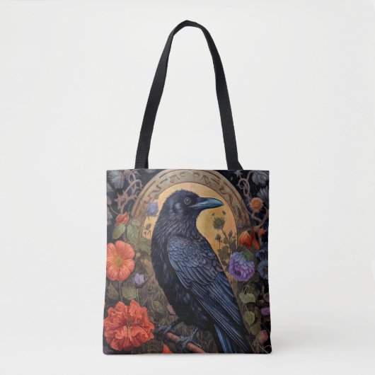 Black Raven met bloemen Gotisch ontwerp Draagtas (Voorkant)