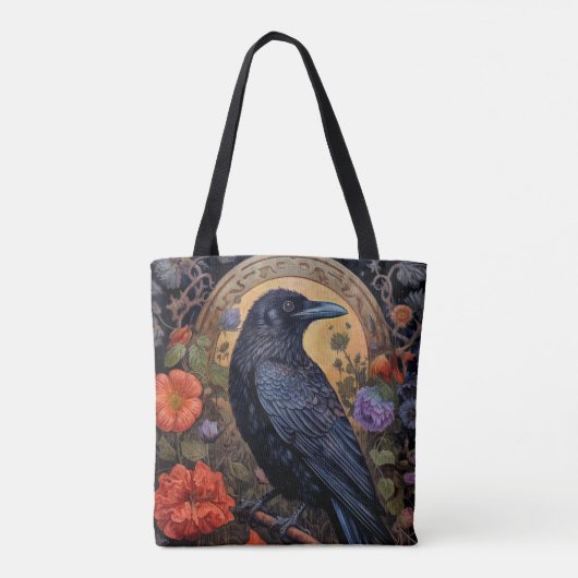 Black Raven met bloemen Gotisch ontwerp Draagtas (Achterkant)
