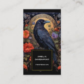 Black Raven met bloemen Gotisch ontwerp Visitekaartje (Voorkant)