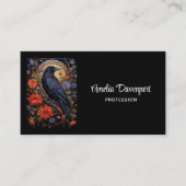 Black Raven met bloemen Gotisch ontwerp Visitekaartje (Voorkant)